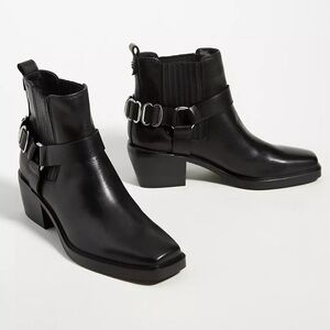 Sam Edelman Black Leather Harness Ankle Boots | Chelsea Western Moto Booties NEW